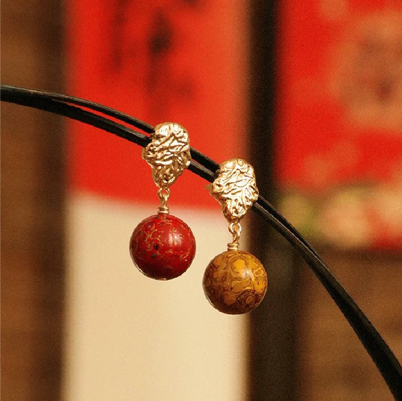 Chinese Imperial Style Asymmetrical Lacquer Earrings