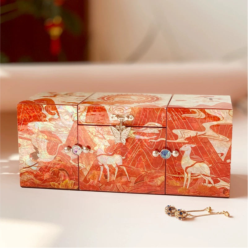 Mother of Pearl Lacquerware Box | Nine-Color Deer Bridal Jewelry Chest
