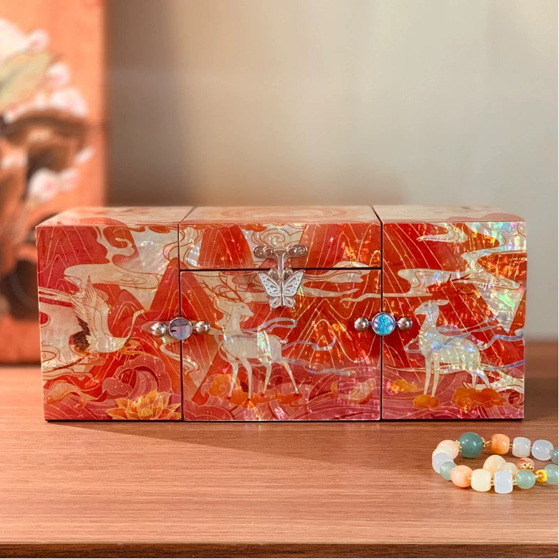 Mother of Pearl Lacquerware Box | Nine-Color Deer Bridal Jewelry Chest