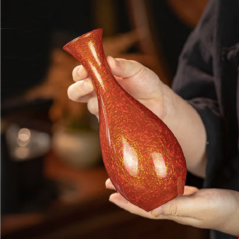 Handcrafted Lacquerware Vase - Guanyin Bottle with Gold Leaf Artistry