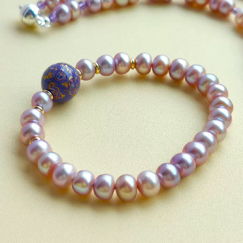 Natural Lacquerware Pearl 24K Gold Jewelry Set