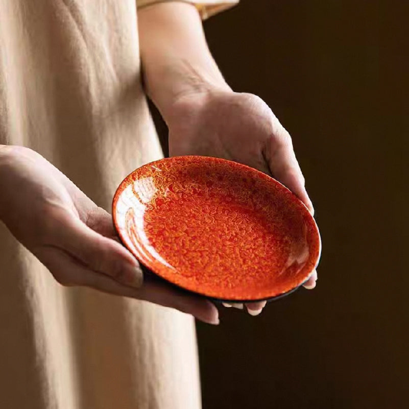 Gilding Lacquerware Tea Saucer with Genuine Gold Leaf