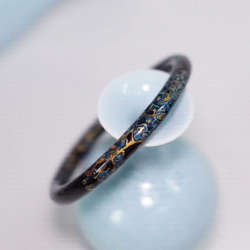 Black Lacquer Bangle with Opal Inlay