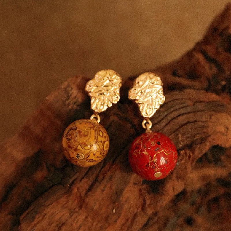 Chinese Imperial Style Asymmetrical Lacquer Earrings