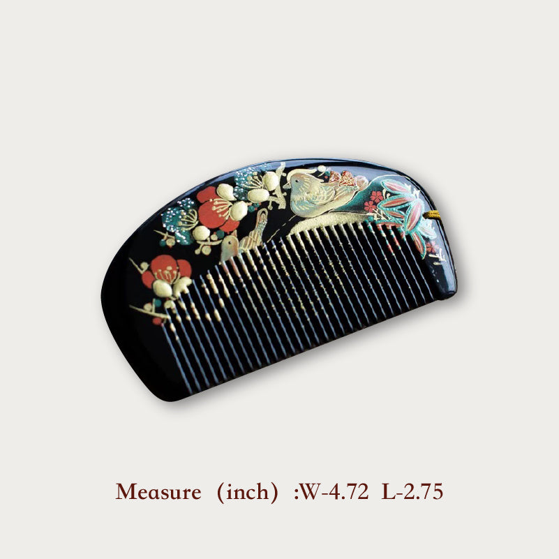 Hand-Painted Lacquer Hair Comb with Plum Blossom & Magpie Design