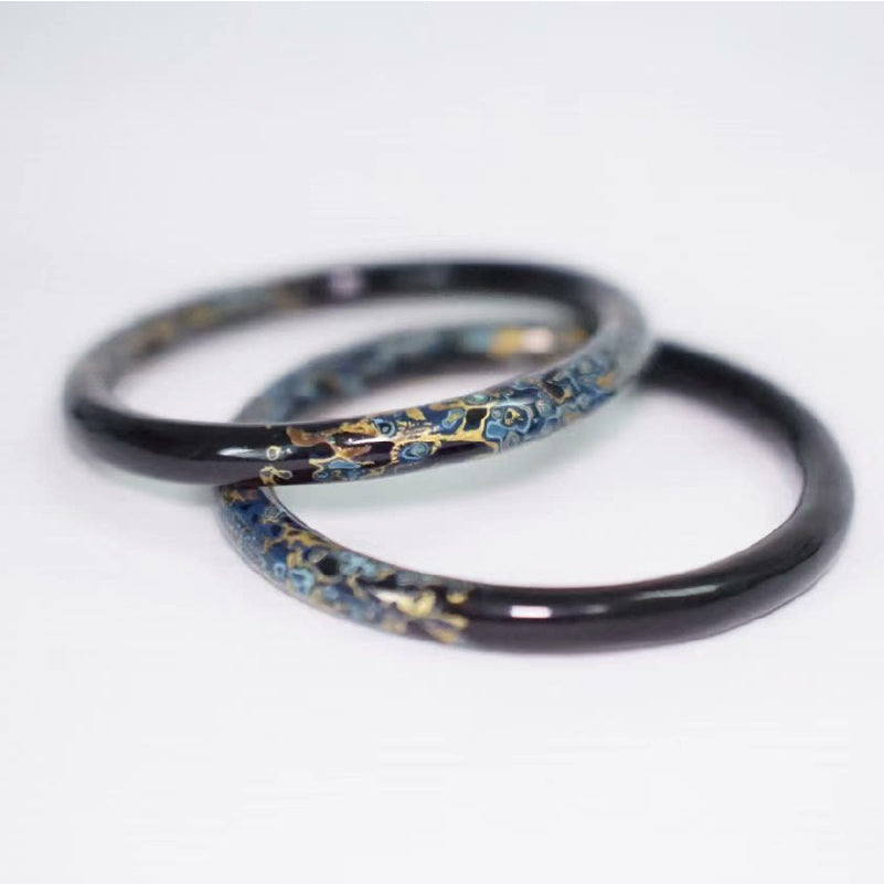 Black Lacquer Bangle with Opal Inlay