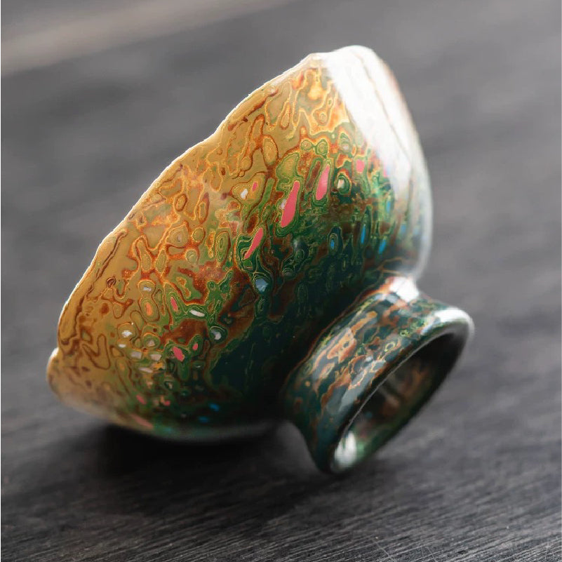 Handmade Lacquerware Master Tea Cup Green Gold