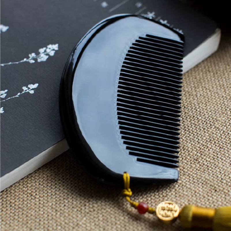 Hand-Painted Lacquer Hair Comb with Plum Blossom & Magpie Design