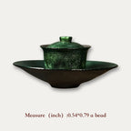 Lacquerware Gaiwan Set | Handmade Lacquer Cup & Tray in Emerald Green