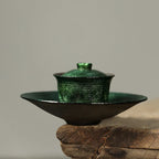 Lacquerware Gaiwan Set | Handmade Lacquer Cup & Tray in Emerald Green