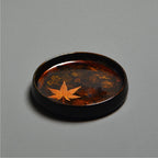 Handcrafted Black Lacquerware Tea Tray with Real Maple Leaf - Xipi Technique