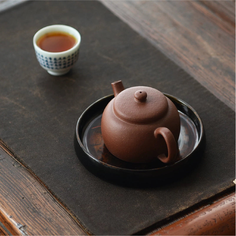 Handcrafted Black Lacquerware Tea Tray with Real Maple Leaf - Xipi Technique