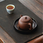 Handcrafted Black Lacquerware Tea Tray with Real Maple Leaf - Xipi Technique