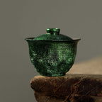 Lacquerware Gaiwan Set | Handmade Lacquer Cup & Tray in Emerald Green