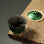 Lacquerware Gaiwan Set | Handmade Lacquer Cup & Tray in Emerald Green