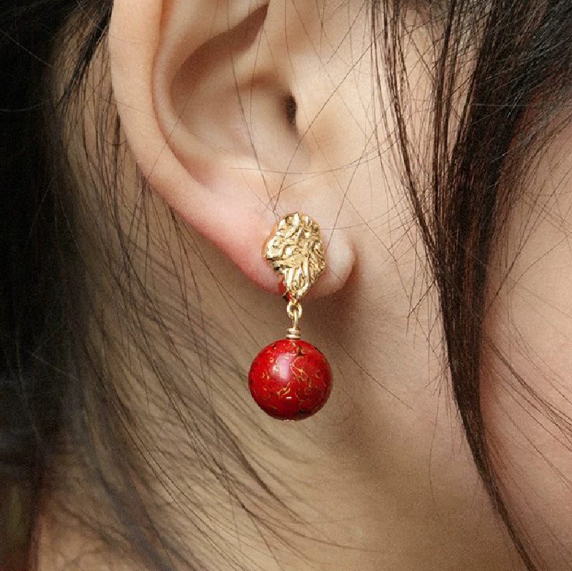 Chinese Imperial Style Asymmetrical Lacquer Earrings