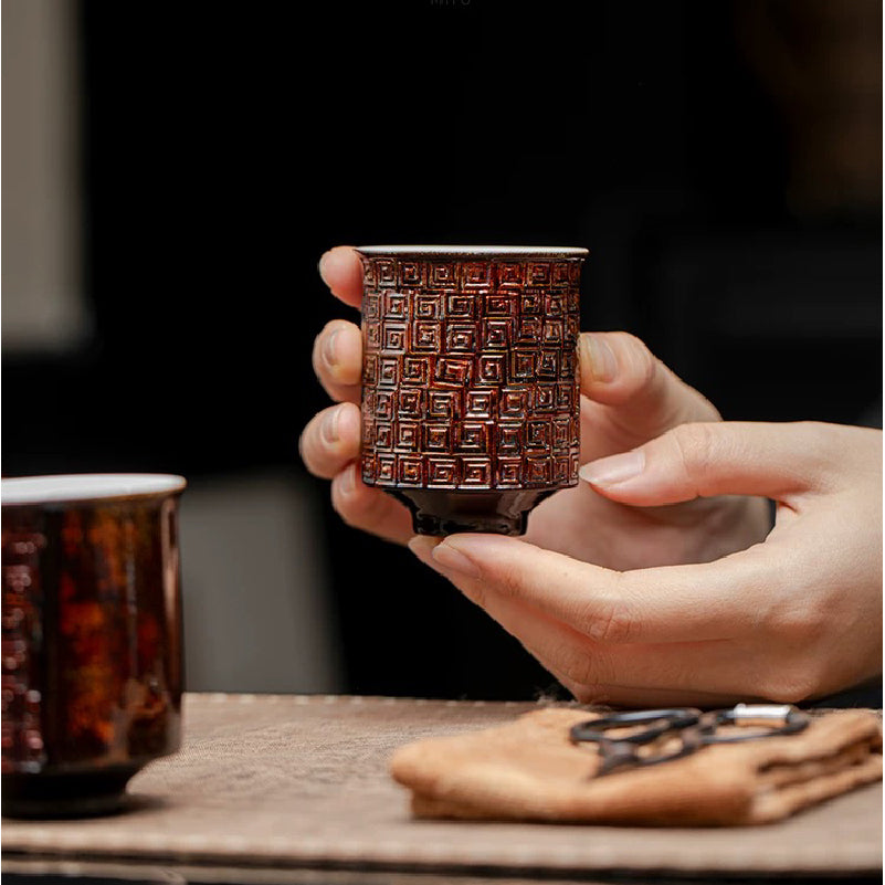 Special ethnic patterns Lacquerware cup Porcelain inner liner