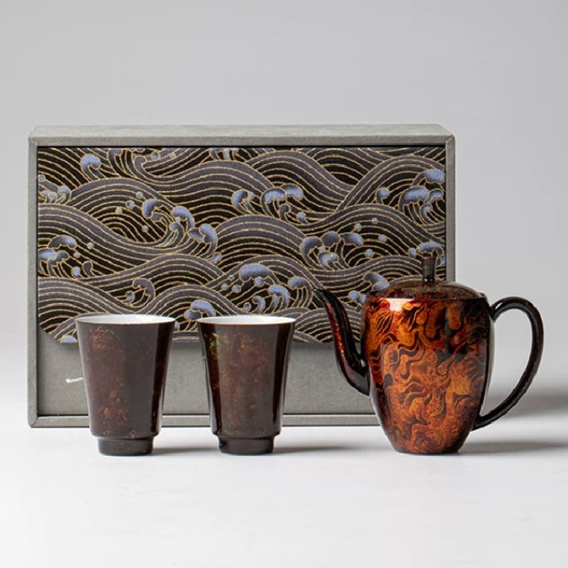 Gilding lacquerware Teapot and tea cup set