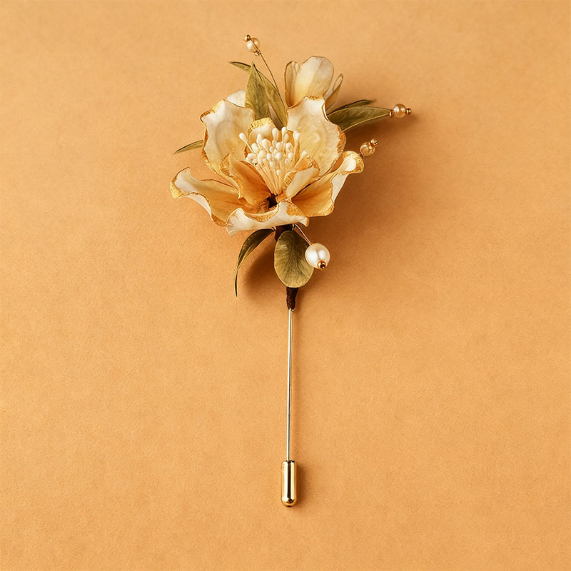 Handmade Ronghua White Camellia Designer Brooch