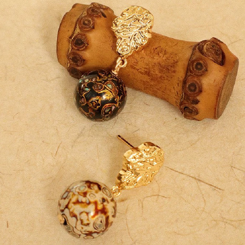 Natural Lacquerware Pearl 24K Gold Earrings