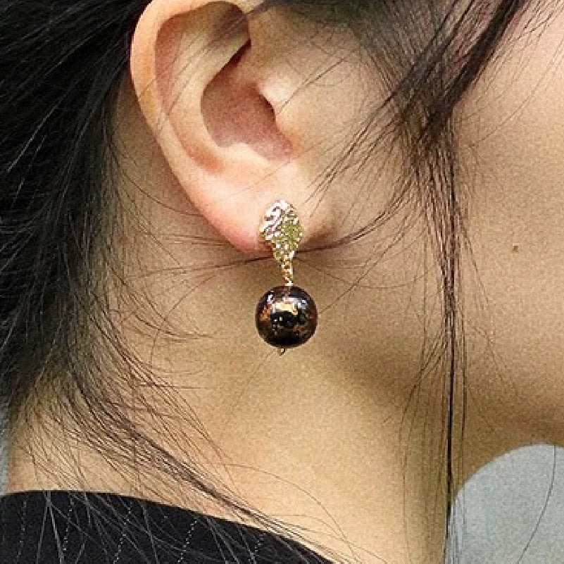 Natural Lacquerware Pearl 24K Gold Earrings