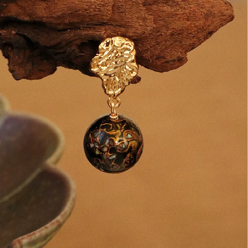 Natural Lacquerware Pearl 24K Gold Earrings