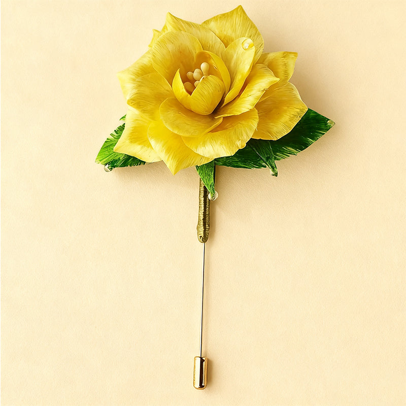 Handmade Silk Ronghua Yellow Rose Brooch | Chinese Traditional Craft Floral Pin