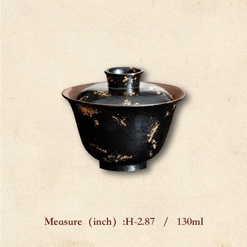 Black lacquerware Tea Cup with Gold Foil