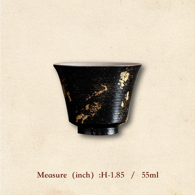 Black lacquerware Tea Cup with Gold Foil