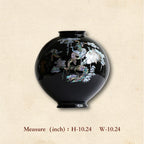 Black Lacquerware Vase | Crane & Pine Mother of Pearl Inlay