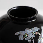 Black Lacquerware Vase | Crane & Pine Mother of Pearl Inlay