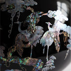 Black Lacquerware Vase | Crane & Pine Mother of Pearl Inlay