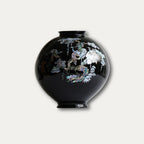 Black Lacquerware Vase | Crane & Pine Mother of Pearl Inlay