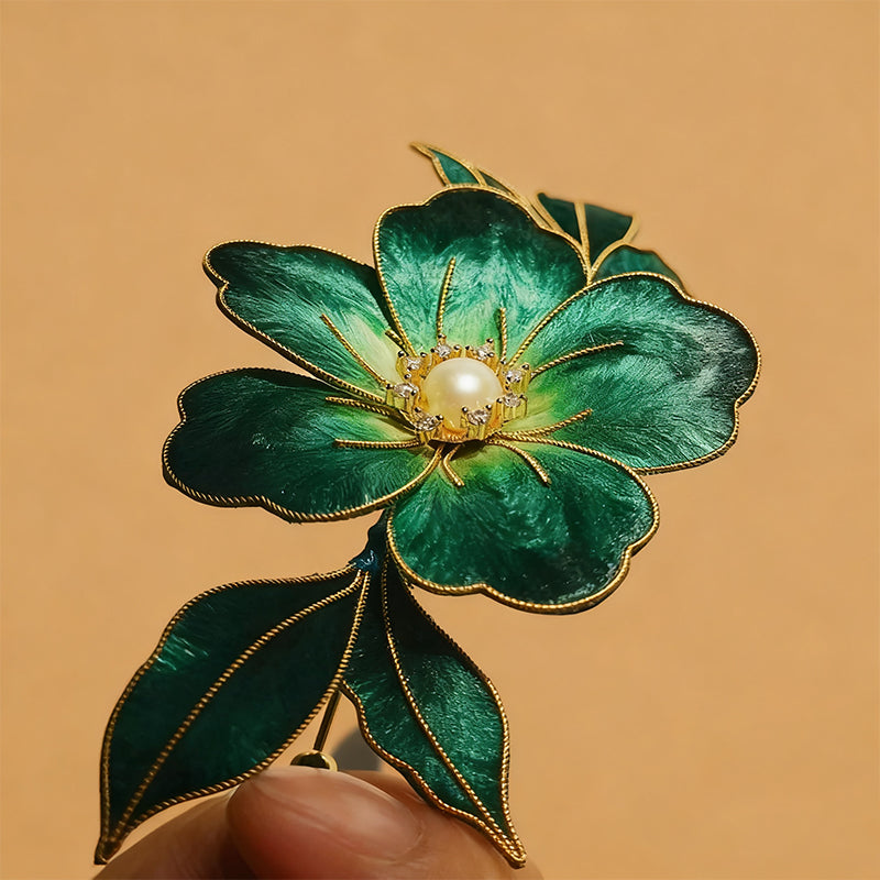 Handmade Ronghua Emerald Green Flower Brooch