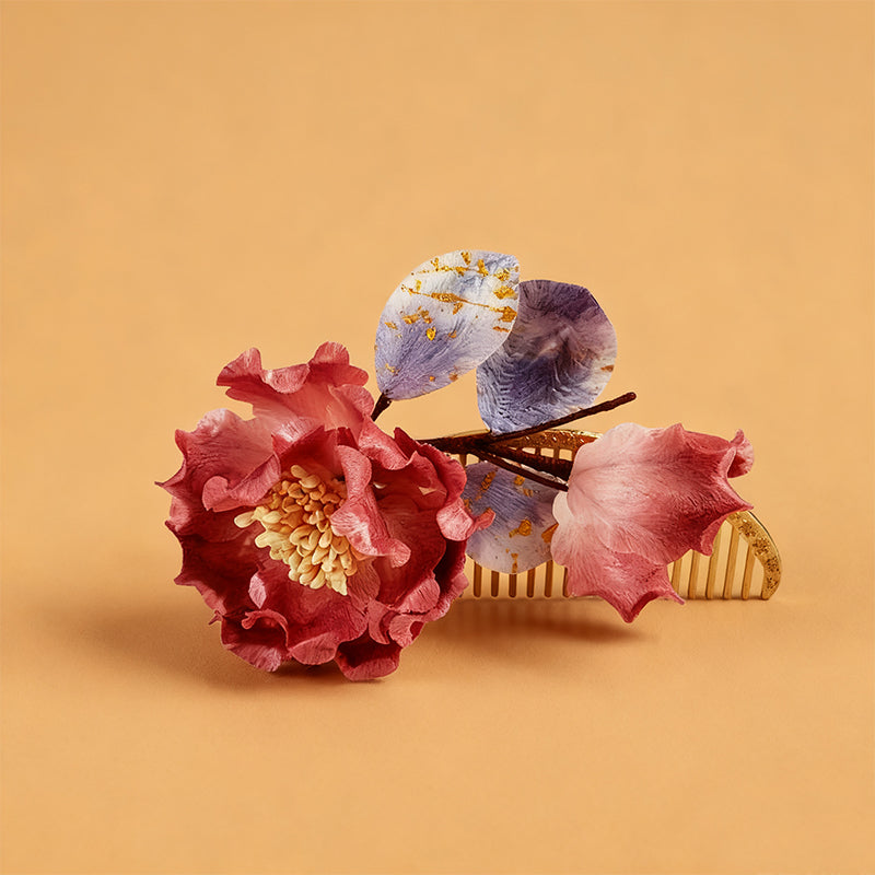 Handmade Ronghua Red Peony Hair Comb