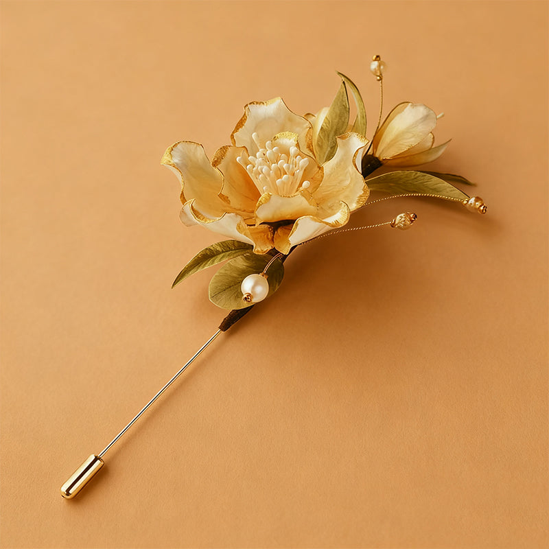 Handmade Ronghua White Camellia Designer Brooch