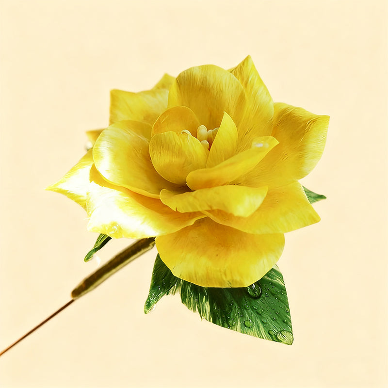 Handmade Silk Ronghua Yellow Rose Brooch | Chinese Traditional Craft Floral Pin