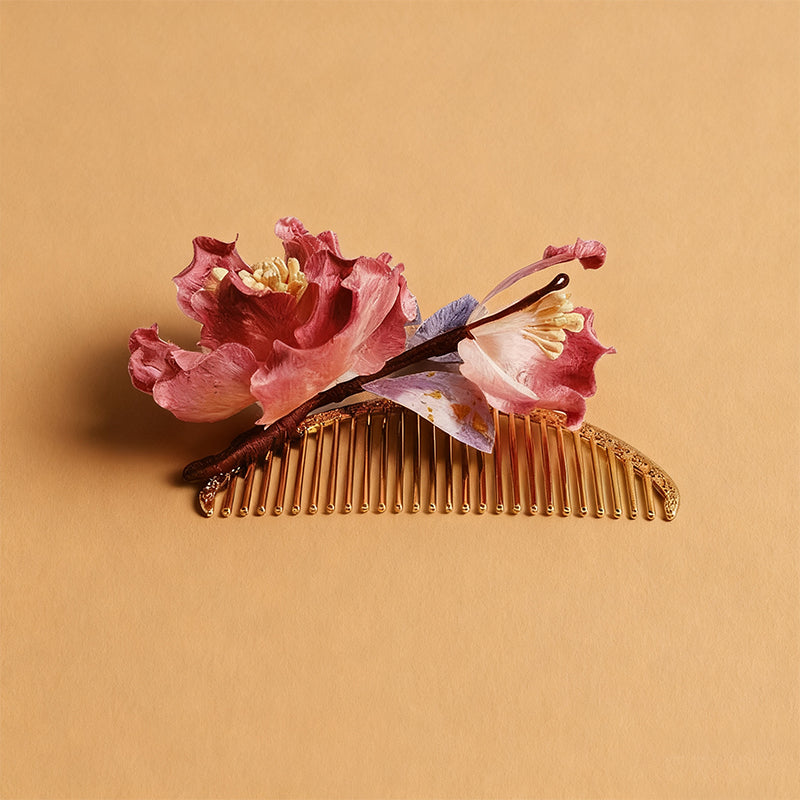 Handmade Ronghua Red Peony Hair Comb