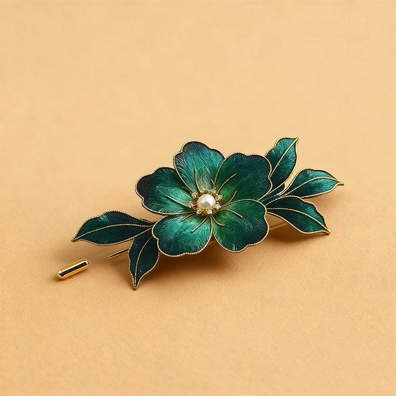 Handmade Ronghua Emerald Green Flower Brooch