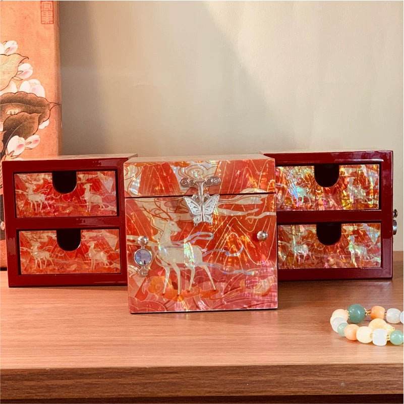 Mother of Pearl Lacquerware Box | Nine-Color Deer Bridal Jewelry Chest