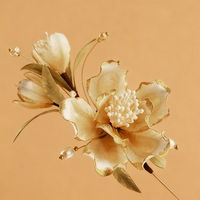 Handmade Ronghua White Camellia Designer Brooch