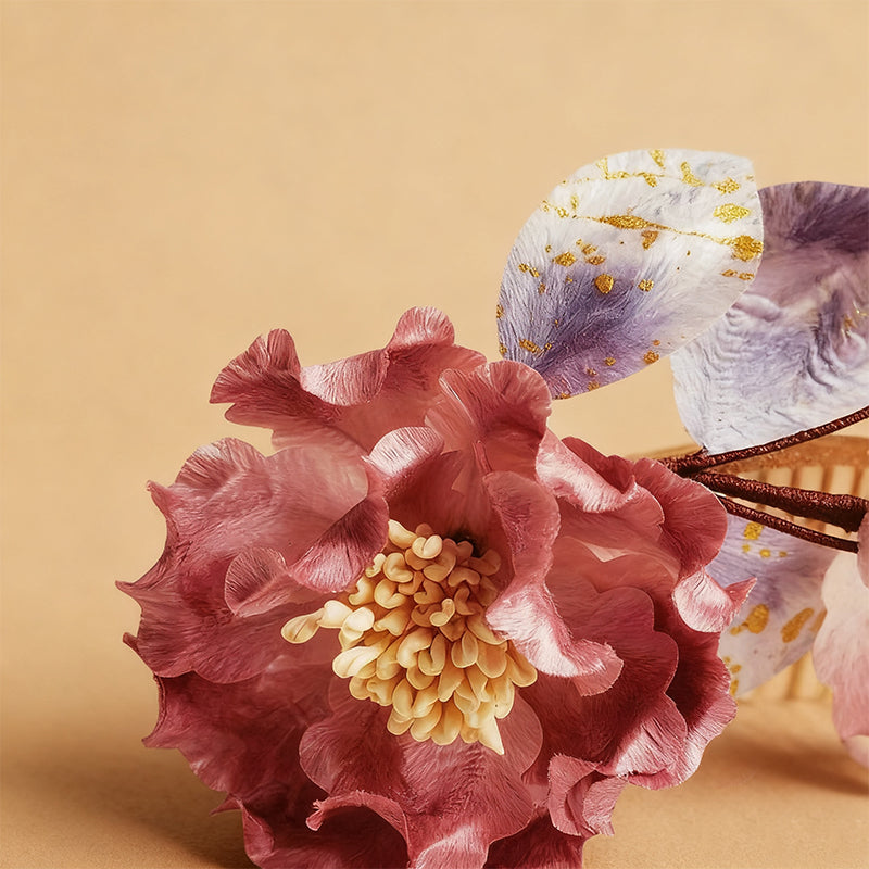 Handmade Ronghua Red Peony Hair Comb