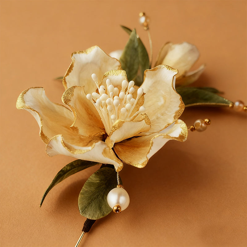 Handmade Ronghua White Camellia Designer Brooch