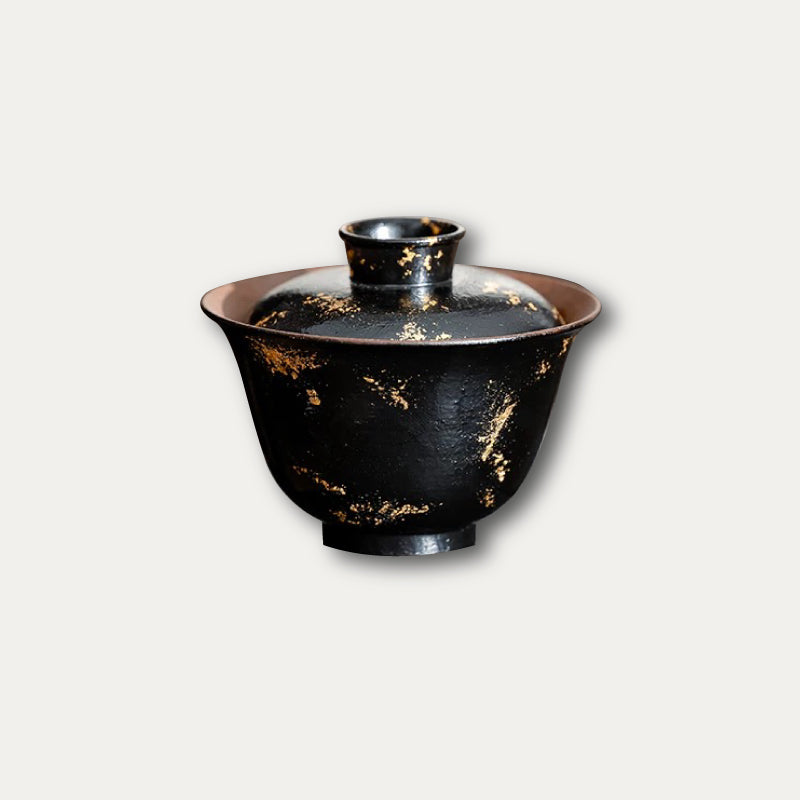Black lacquerware Tea Cup with Gold Foil
